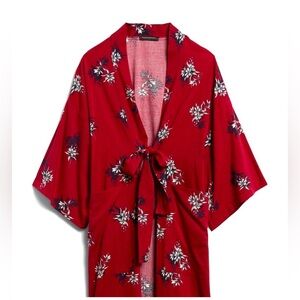 New Banana Republic Robe Wrap Kimono One Size Womens Red Floral Loungewear